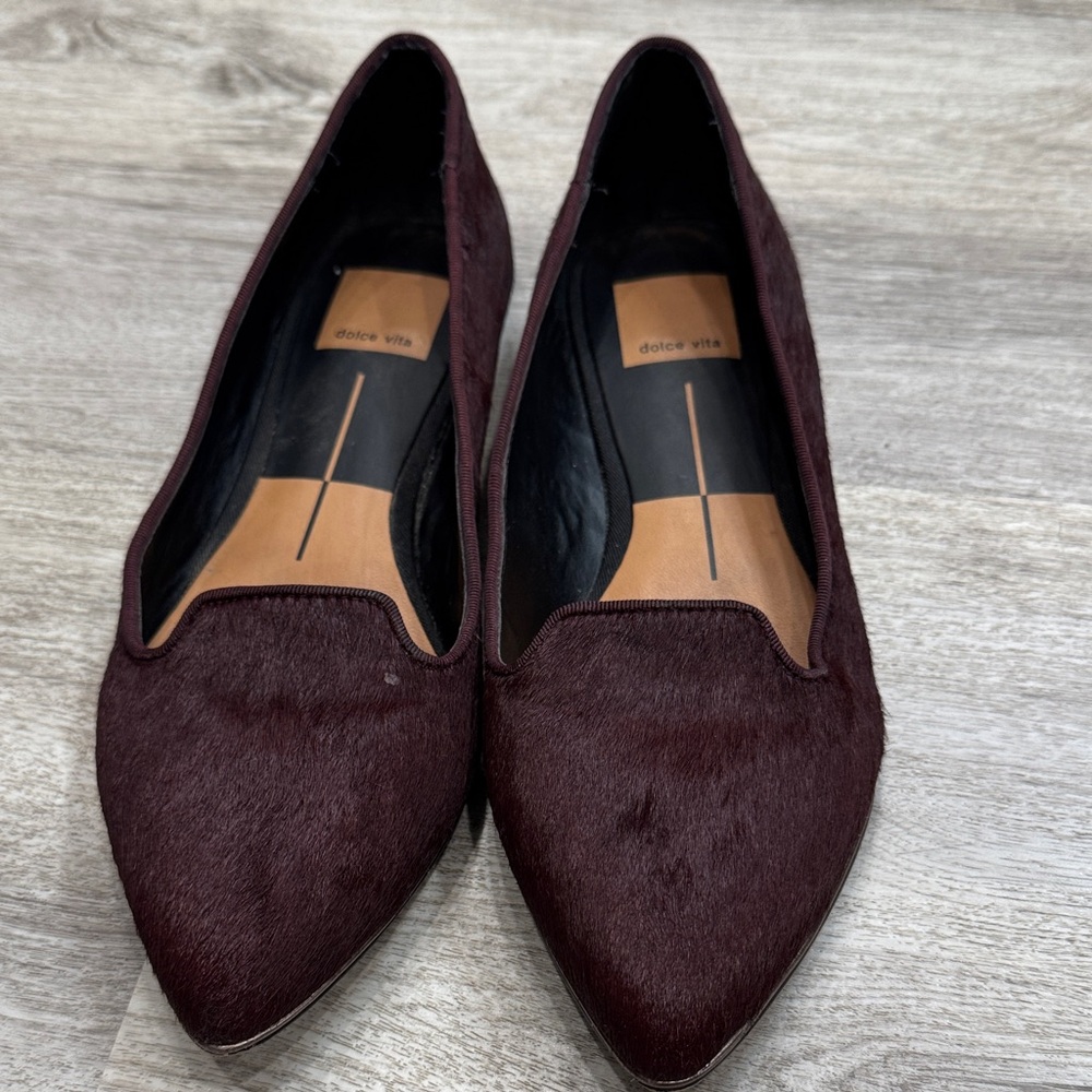 Dolce Vita Women's Pointed Haircalf Flats in Burgundy